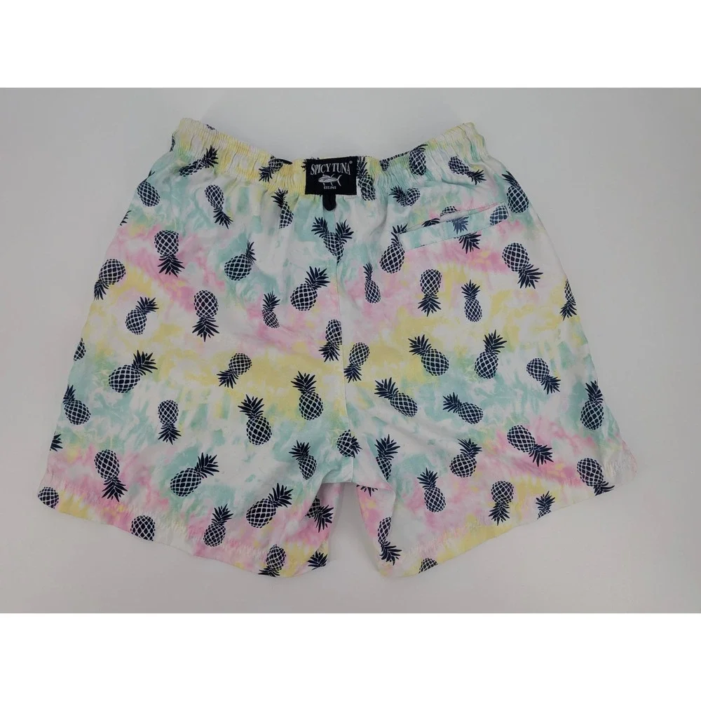Spicy Tuna Mens Tie Dye Pineapple Print Swim Trunks Pastel Multicolor Medium‎